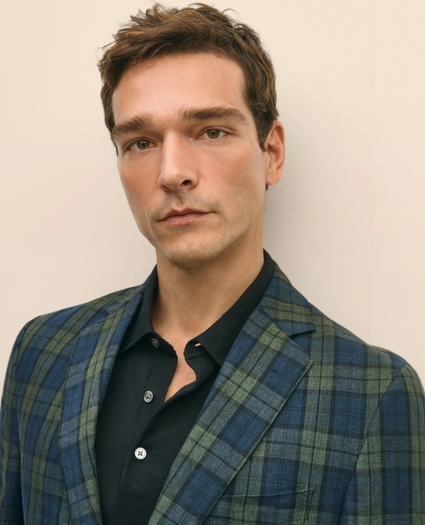 Classic Fit Linen Blazer in Black Watch Tartan, image 3