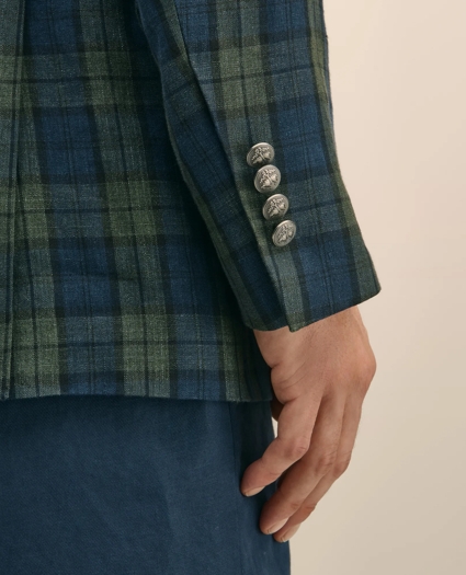 Classic Fit Linen Blazer in Black Watch Tartan, image 5