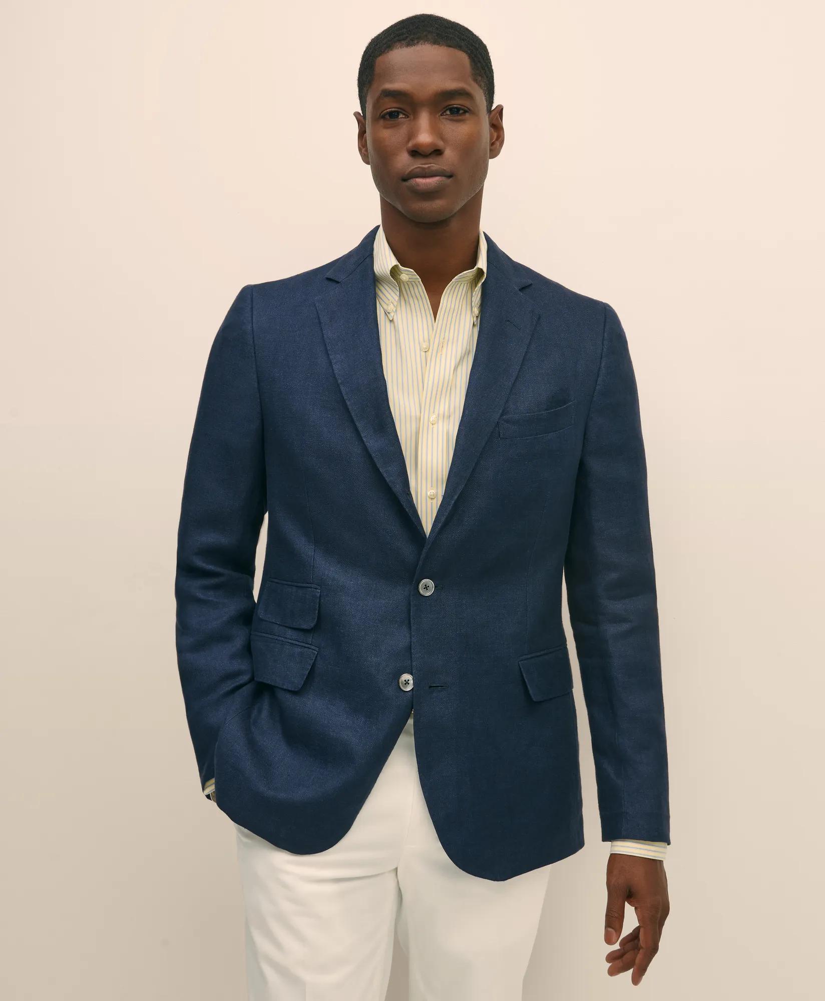 Classic Fit Linen Blazer in Herringbone