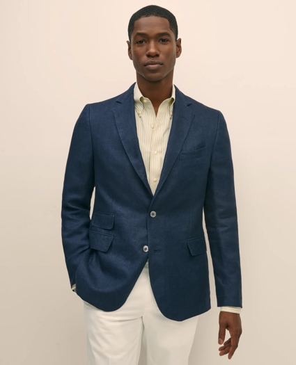 Classic Fit Linen Blazer in Herringbone, image 1