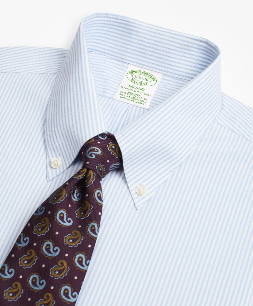 Stretch Milano Slim-Fit Dress Shirt, Non-Iron Tonal Framed Stripe, image 2