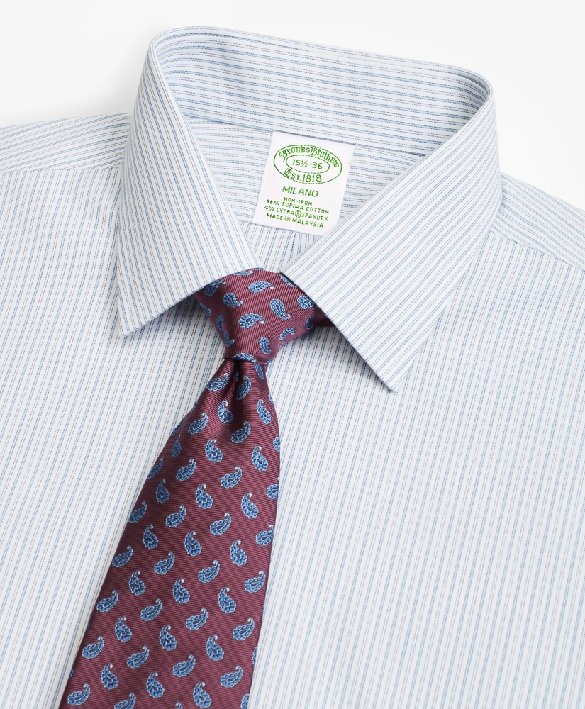Stretch Milano Slim-Fit Dress Shirt, Non-Iron Alternating Framed Stripe, image 2