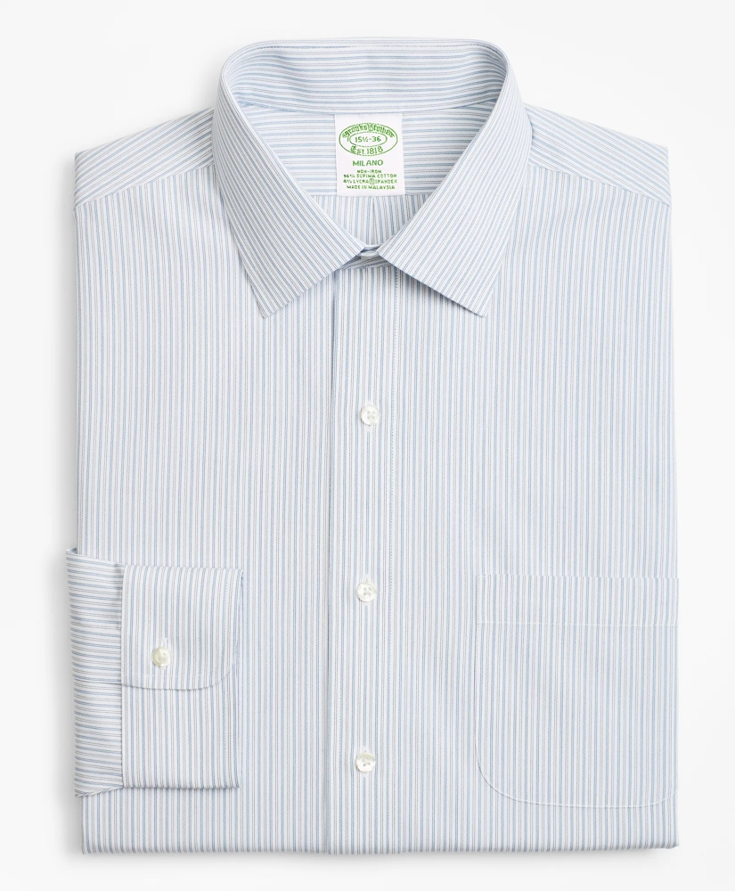 Stretch Milano Slim-Fit Dress Shirt, Non-Iron Alternating Framed Stripe, image 4