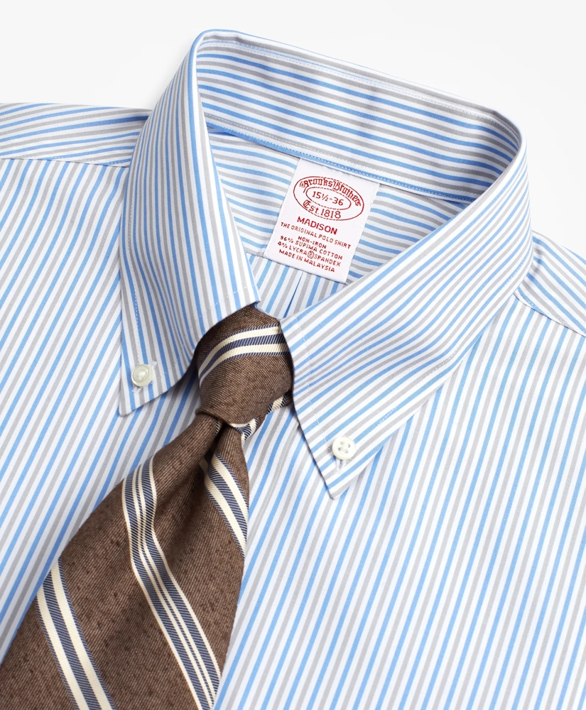 Stretch Madison Relaxed-Fit Dress Shirt, Non-Iron Alternating Stripe, image 2