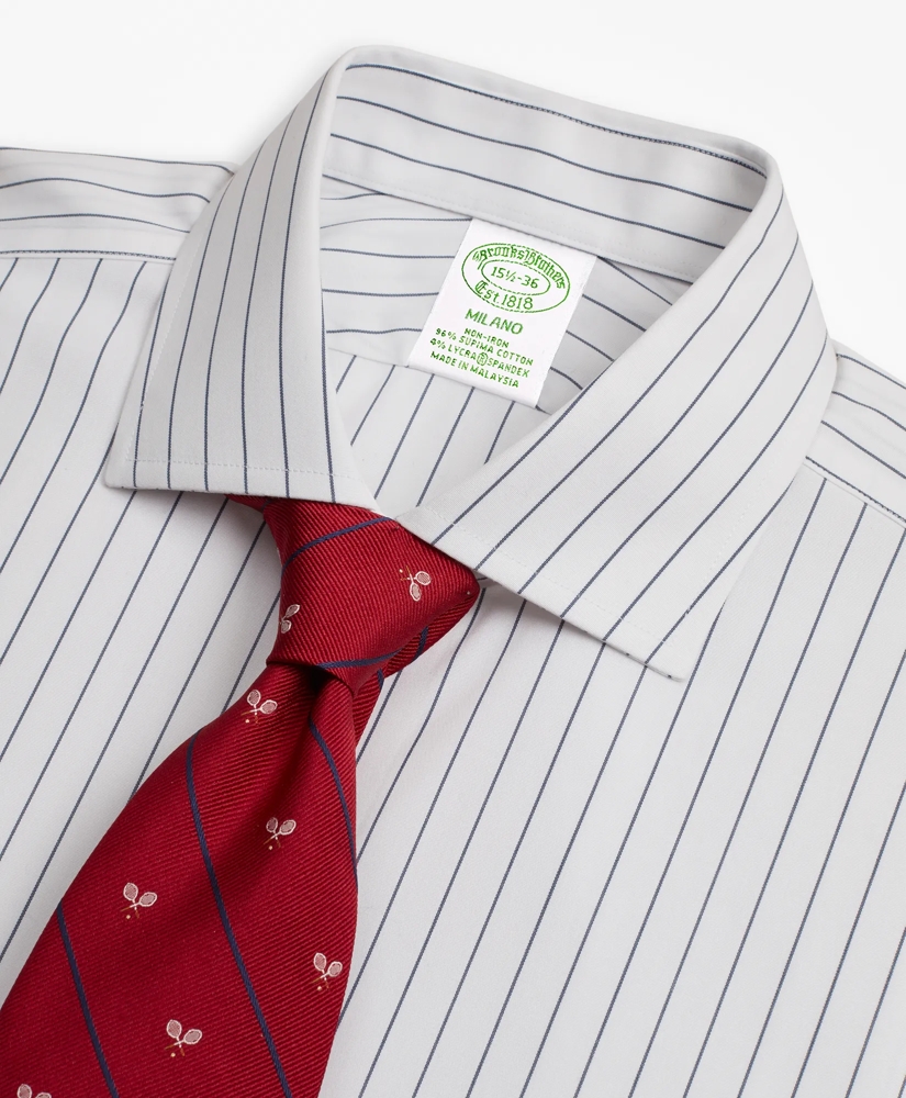 Stretch Milano Slim-Fit Dress Shirt, Non-Iron Pinstripe, image 2