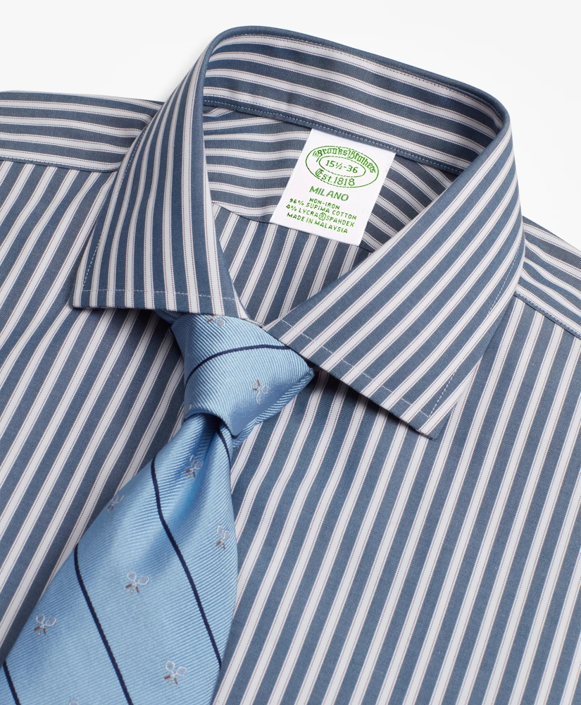 Stretch Milano Slim-Fit Dress Shirt, Non-Iron Stripe, image 2