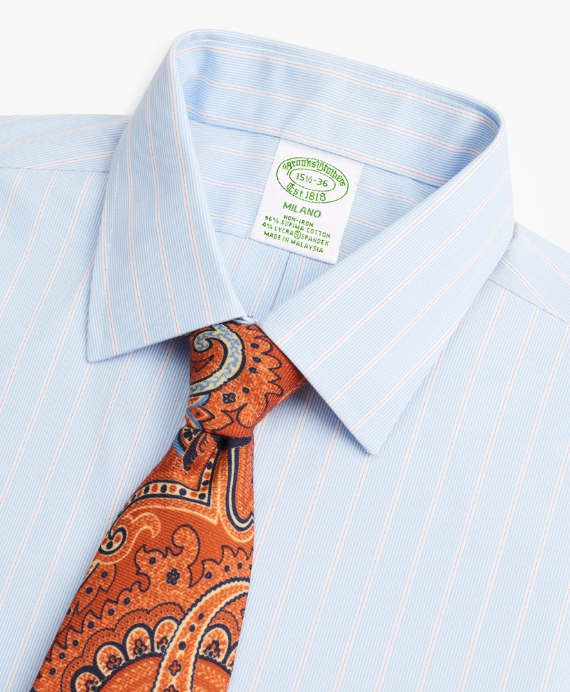 Stretch Milano Slim-Fit Dress Shirt, Non-Iron Pinstripe, image 2