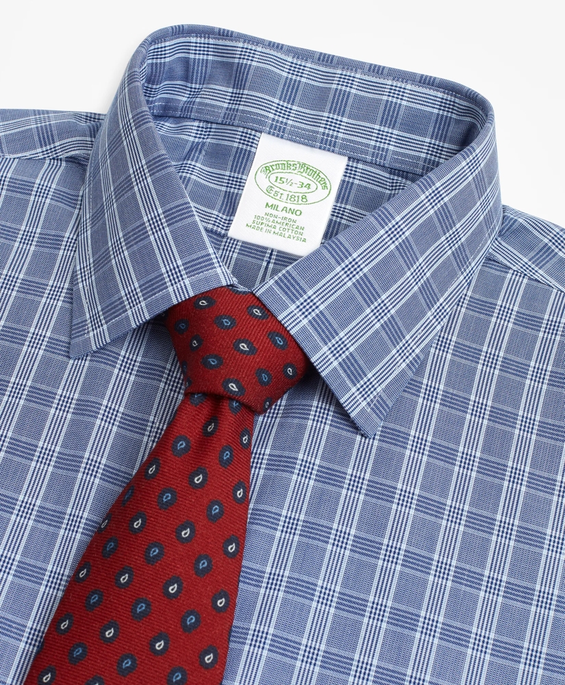 Milano Slim-Fit Dress Shirt, Non-Iron Glen Plaid, image 2