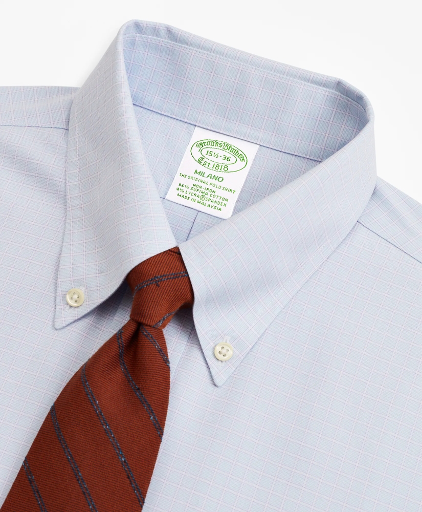 Stretch Milano Slim-Fit Dress Shirt, Non-Iron Check, image 2