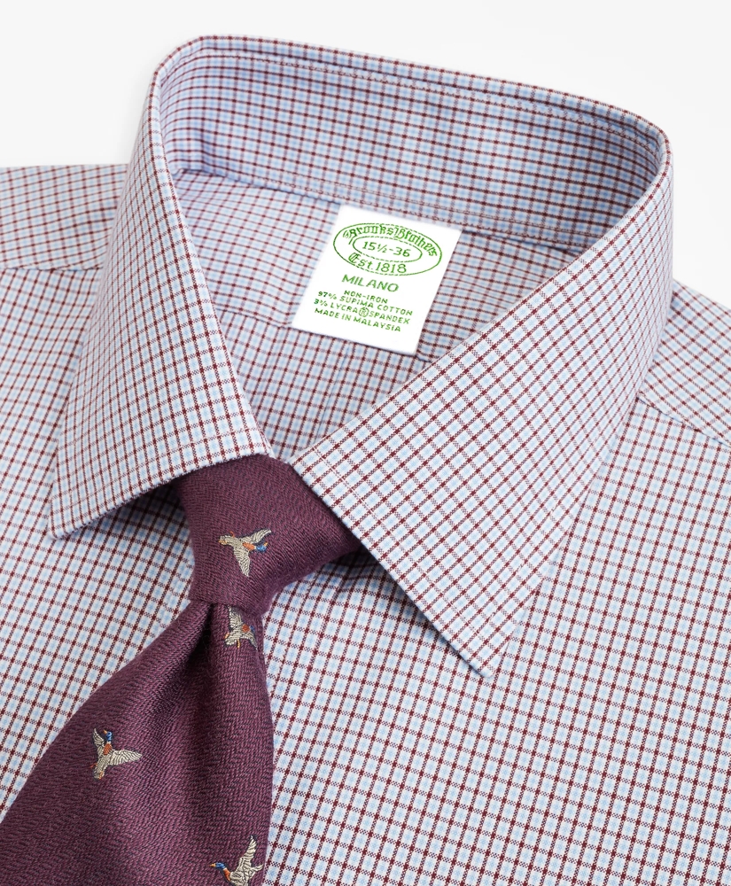 Stretch Milano Slim-Fit Dress Shirt, Non-Iron Check, image 2