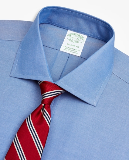 Stretch Milano Slim-Fit Dress Shirt, Non-Iron Pinpoint English Collar, image 2