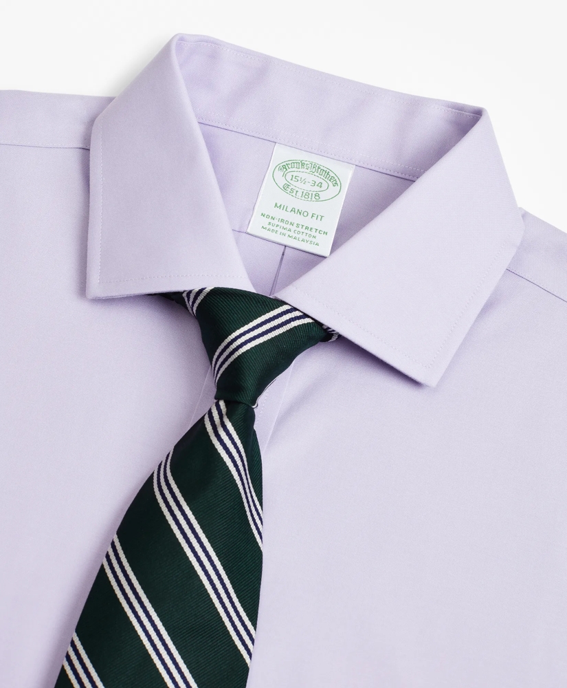 Stretch Milano Slim-Fit Dress Shirt, Non-Iron Pinpoint English Collar, image 2
