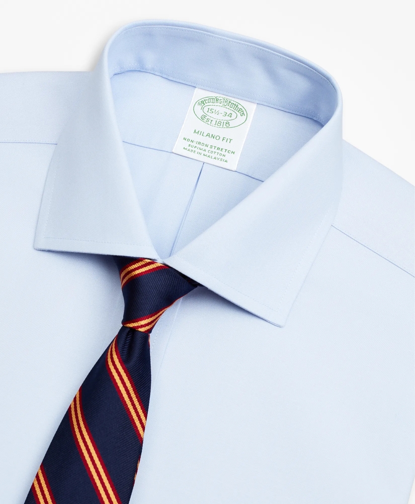 Stretch Milano Slim-Fit Dress Shirt, Non-Iron Pinpoint English Collar, image 2