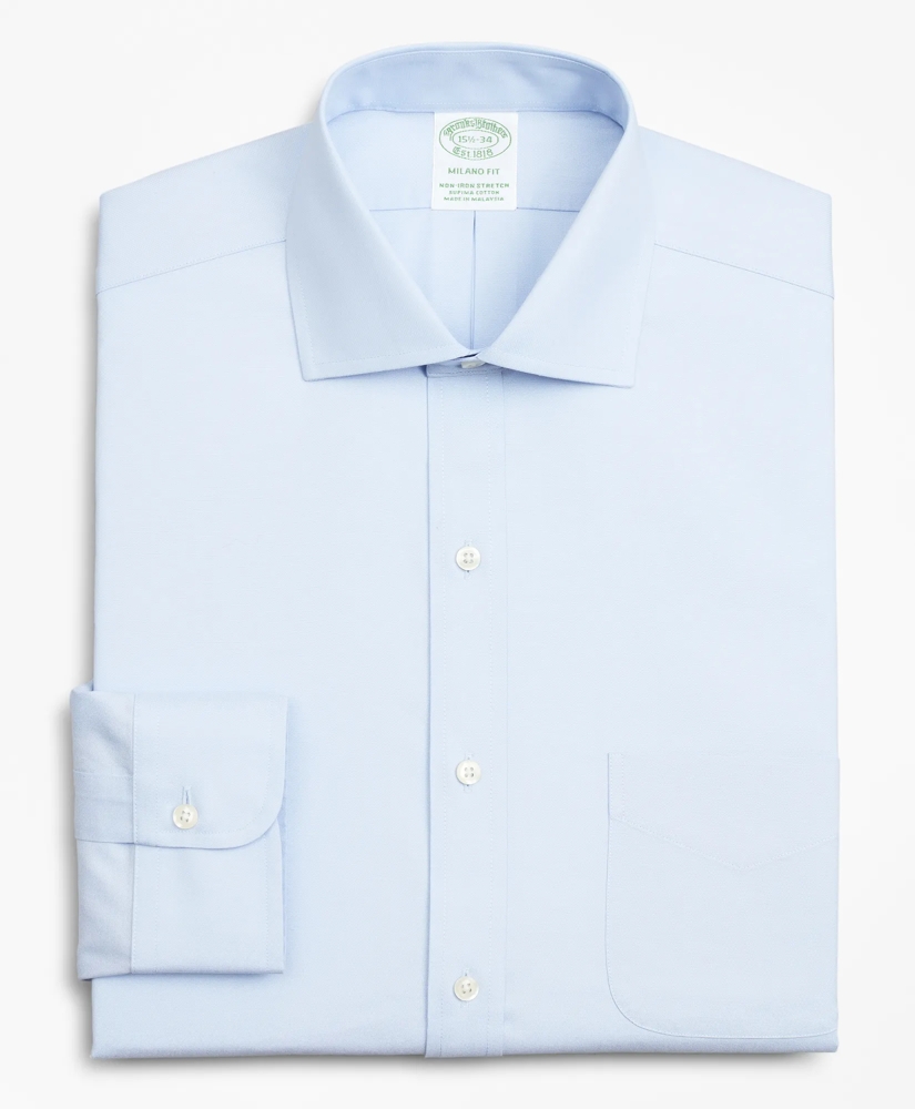 Stretch Milano Slim-Fit Dress Shirt, Non-Iron Pinpoint English Collar, image 4