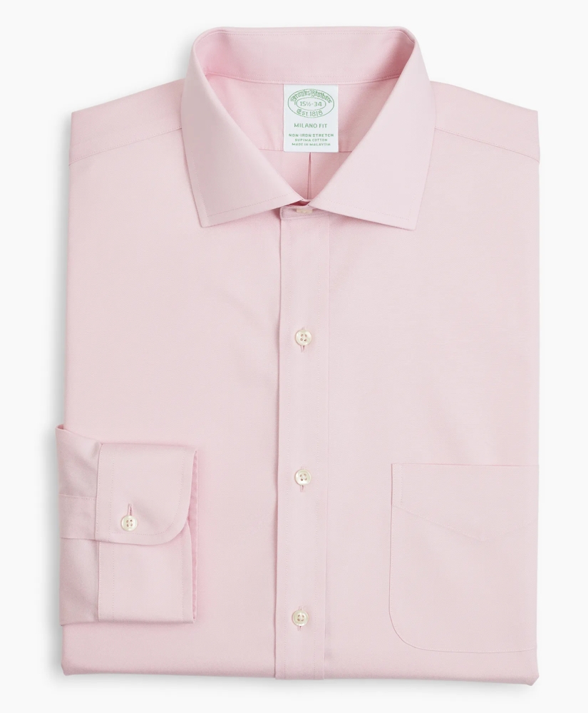Stretch Milano Slim-Fit Dress Shirt, Non-Iron Pinpoint English Collar, image 4