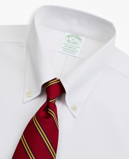 Stretch Milano Slim-Fit Dress Shirt, Non-Iron Pinpoint Short-Sleeve, image 2