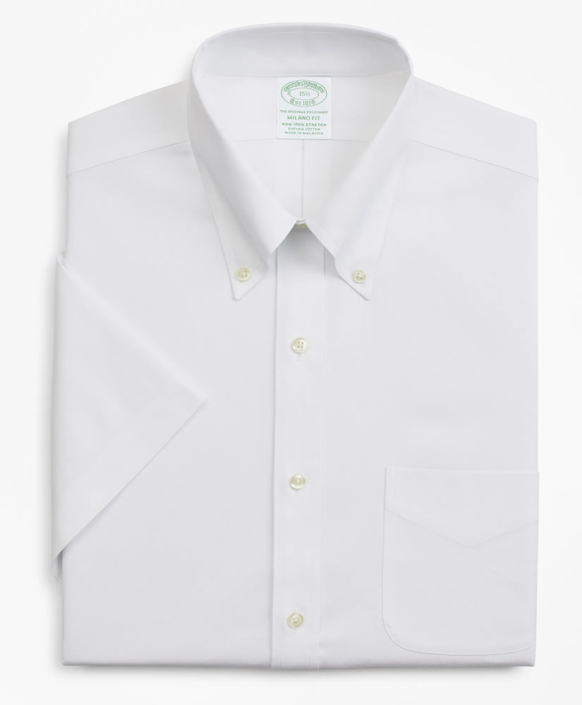 Stretch Milano Slim-Fit Dress Shirt, Non-Iron Pinpoint Short-Sleeve, image 4