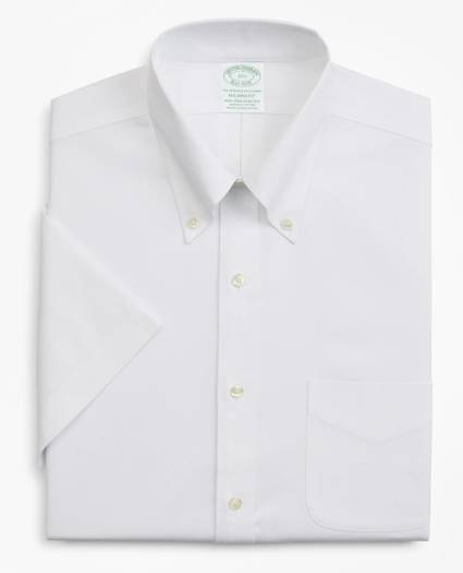 Stretch Milano Slim-Fit Dress Shirt, Non-Iron Pinpoint Short-Sleeve, image 4
