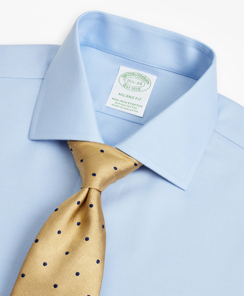 Stretch Milano Slim-Fit Dress Shirt, Non-Iron Twill English Collar, image 2