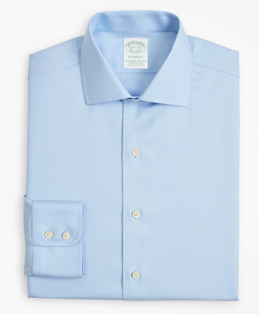 Stretch Milano Slim-Fit Dress Shirt, Non-Iron Twill English Collar, image 4