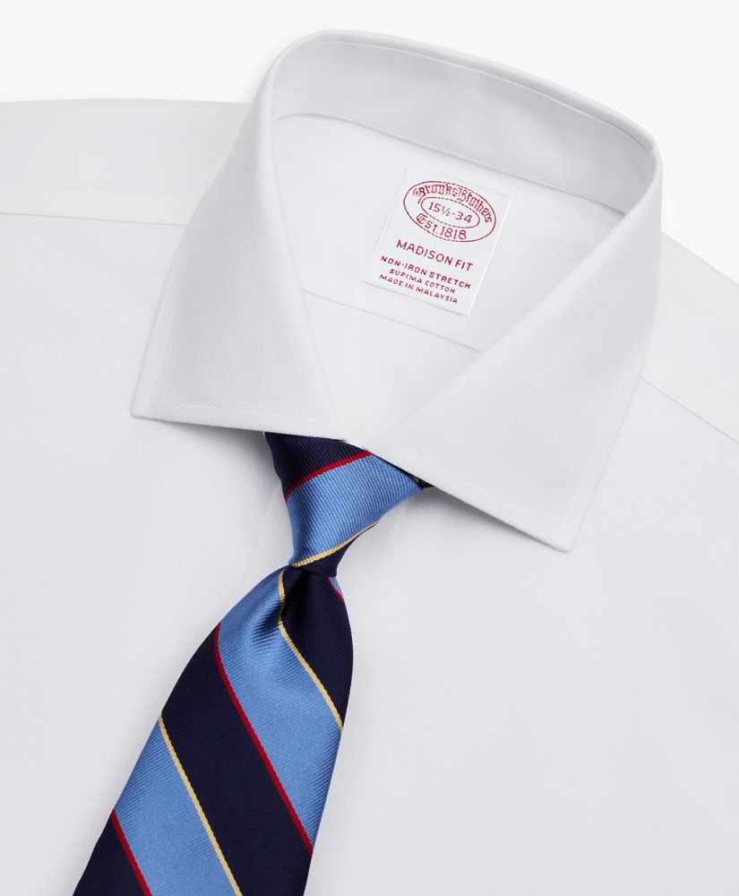 Stretch Madison Relaxed-Fit Dress Shirt, Non-Iron Royal Oxford English Collar, image 2