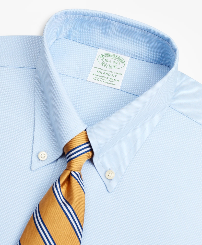 Stretch Milano Slim-Fit Dress Shirt, Non-Iron Royal Oxford Button-Down Collar, image 2