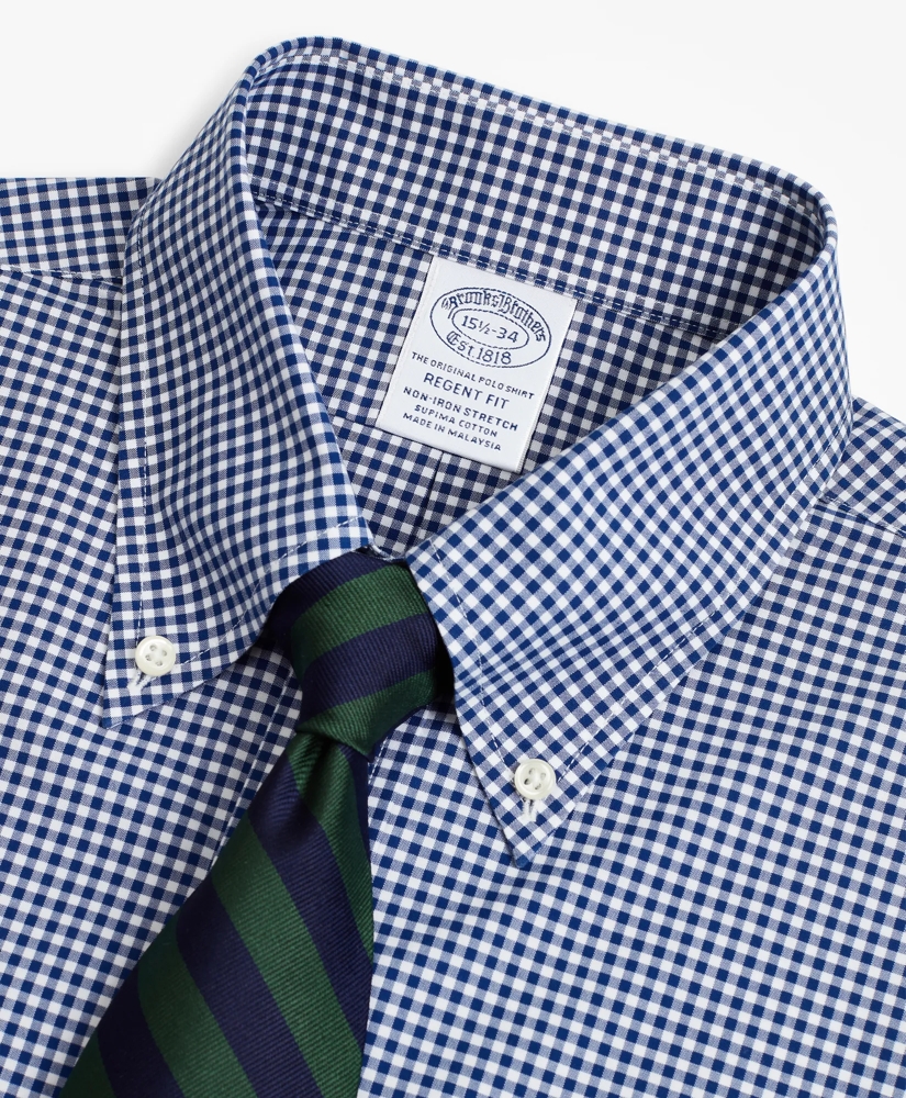 Stretch Regent Regular-Fit  Dress Shirt, Non-Iron Poplin Button-Down Collar Gingham, image 2