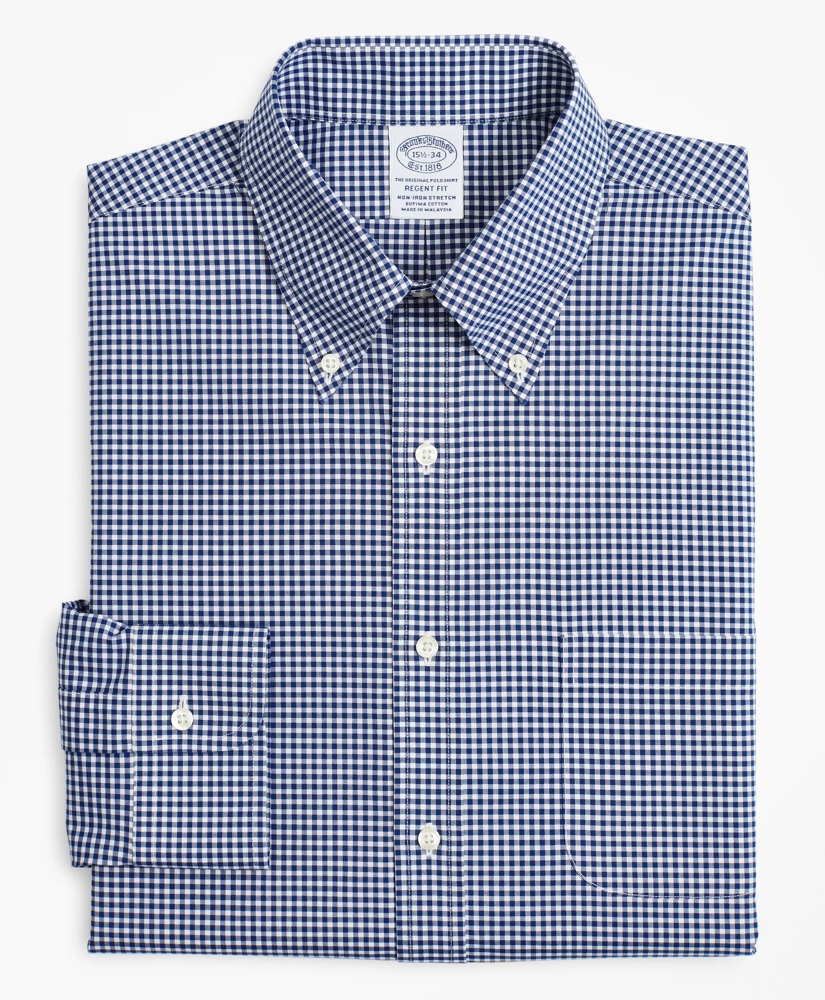 Stretch Regent Regular-Fit  Dress Shirt, Non-Iron Poplin Button-Down Collar Gingham, image 4