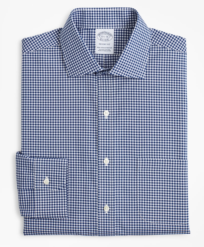 Stretch Regent Regular-Fit  Dress Shirt, Non-Iron Poplin English Collar Gingham, image 4