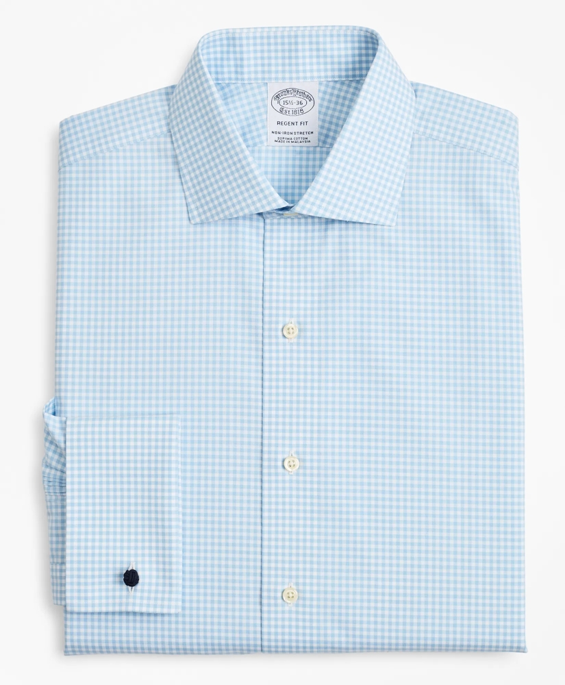 Stretch Regent Regular-Fit  Dress Shirt, Non-Iron Poplin English Collar French Cuff Gingham, image 4