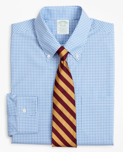 Stretch Milano Slim-Fit Dress Shirt, Non-Iron Poplin Button-Down Collar Gingham, image 1