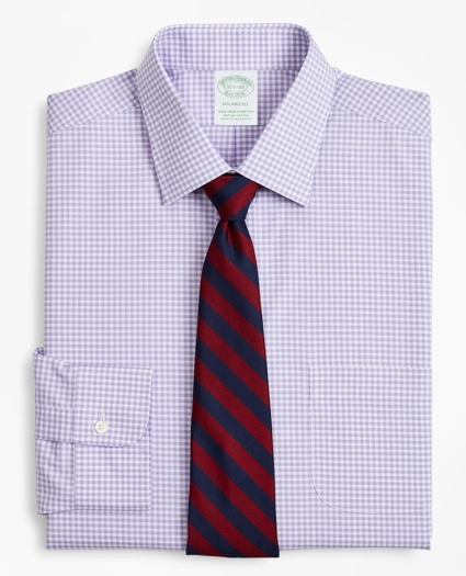 Stretch Milano Slim-Fit Dress Shirt, Non-Iron Poplin Ainsley Collar Gingham, image 1