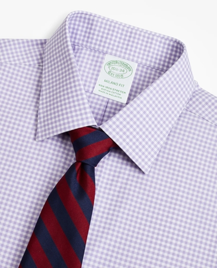 Stretch Milano Slim-Fit Dress Shirt, Non-Iron Poplin Ainsley Collar Gingham, image 2