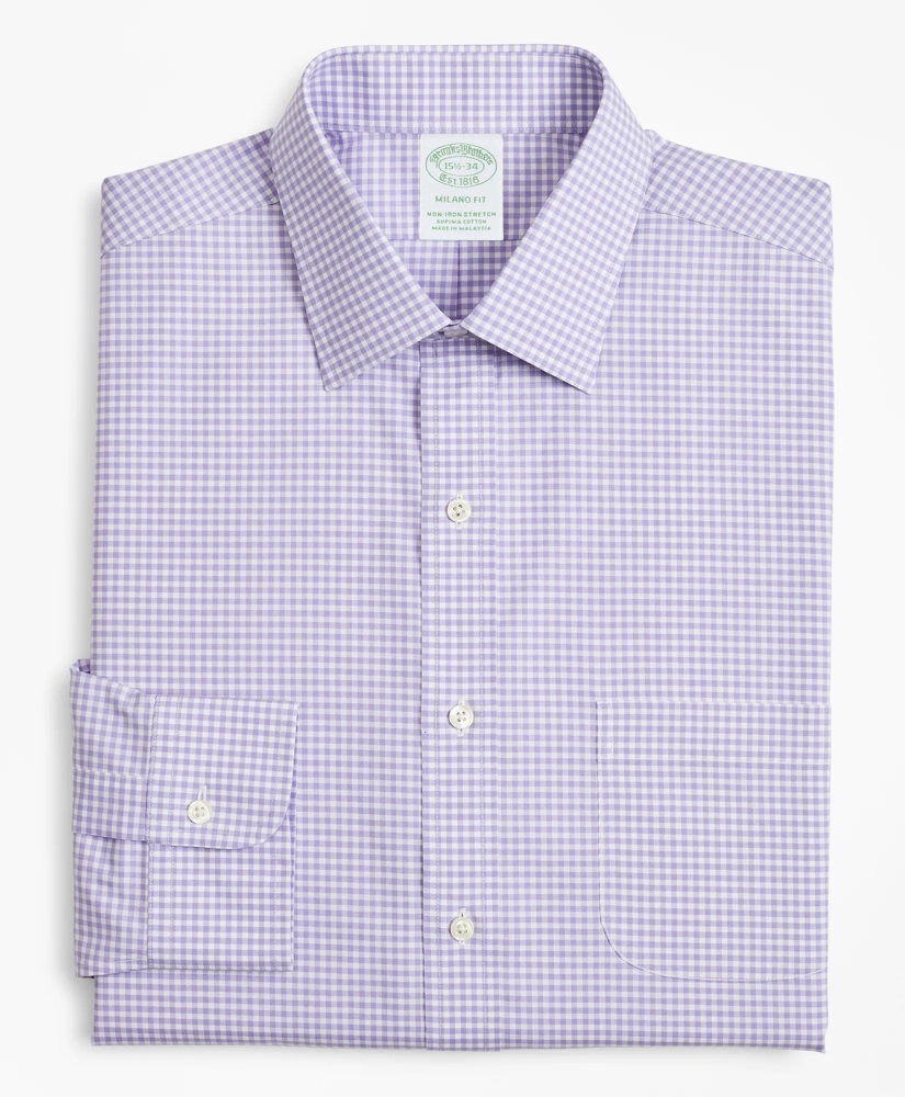 Stretch Milano Slim-Fit Dress Shirt, Non-Iron Poplin Ainsley Collar Gingham, image 4