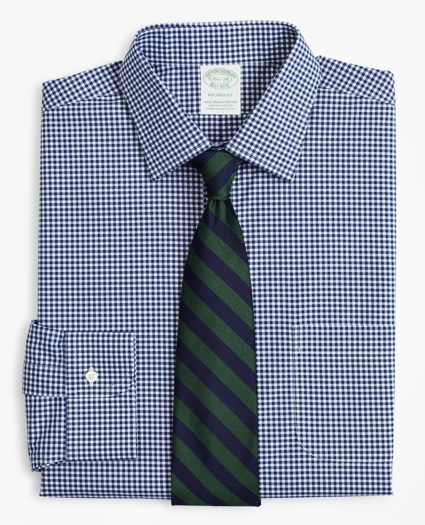 Stretch Milano Slim-Fit Dress Shirt, Non-Iron Poplin Ainsley Collar Gingham, image 1