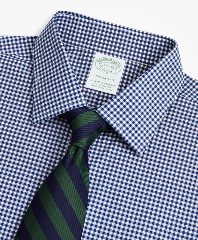Stretch Milano Slim-Fit Dress Shirt, Non-Iron Poplin Ainsley Collar Gingham, image 2