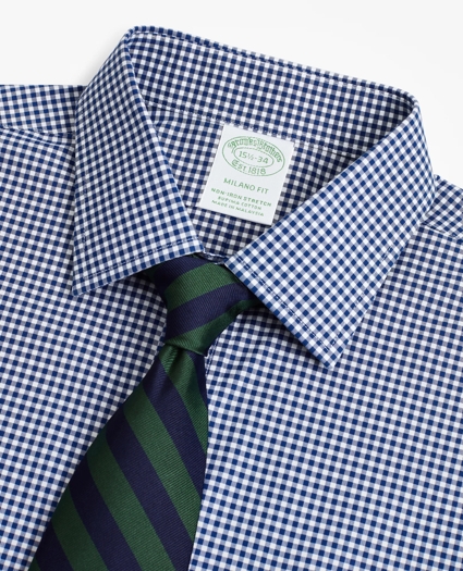 Stretch Milano Slim-Fit Dress Shirt, Non-Iron Poplin Ainsley Collar Gingham, image 2