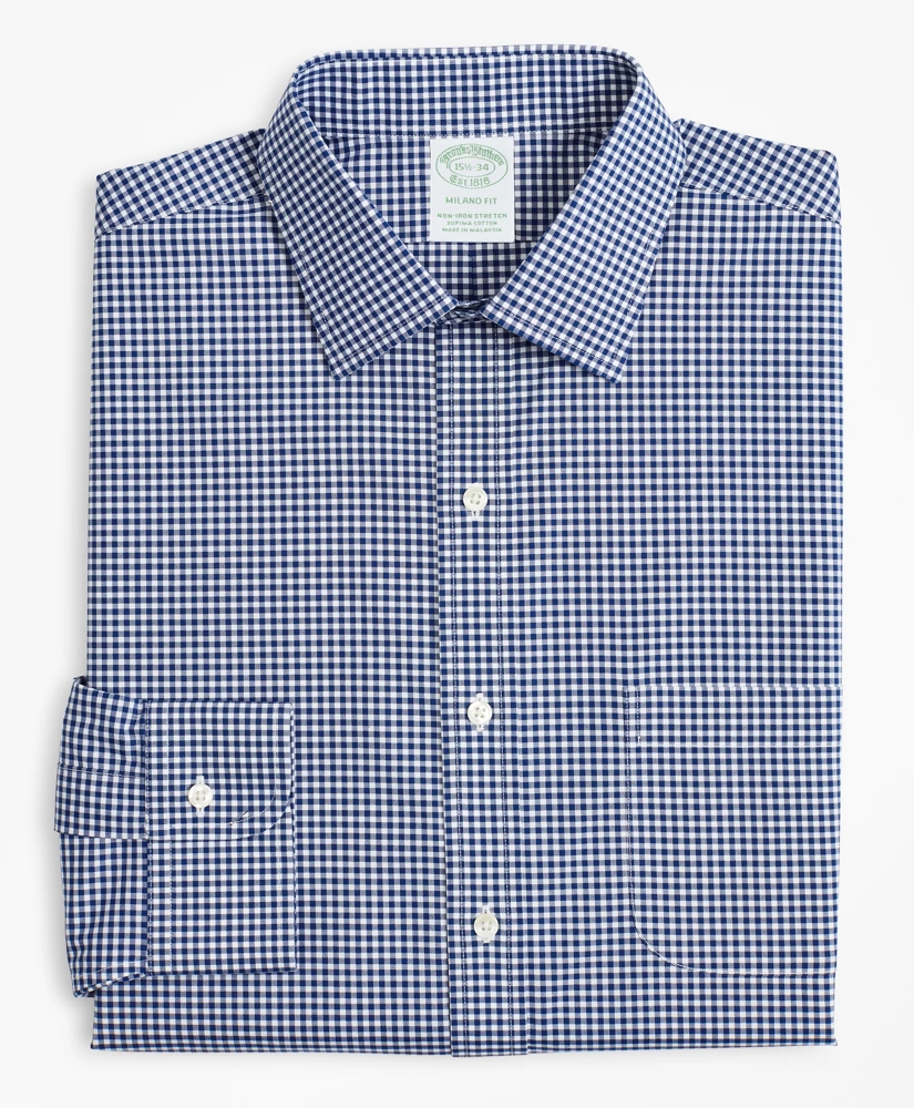 Stretch Milano Slim-Fit Dress Shirt, Non-Iron Poplin Ainsley Collar Gingham, image 4