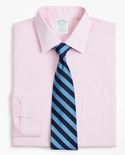 Stretch Milano Slim-Fit Dress Shirt, Non-Iron Poplin Ainsley Collar Gingham, image 1