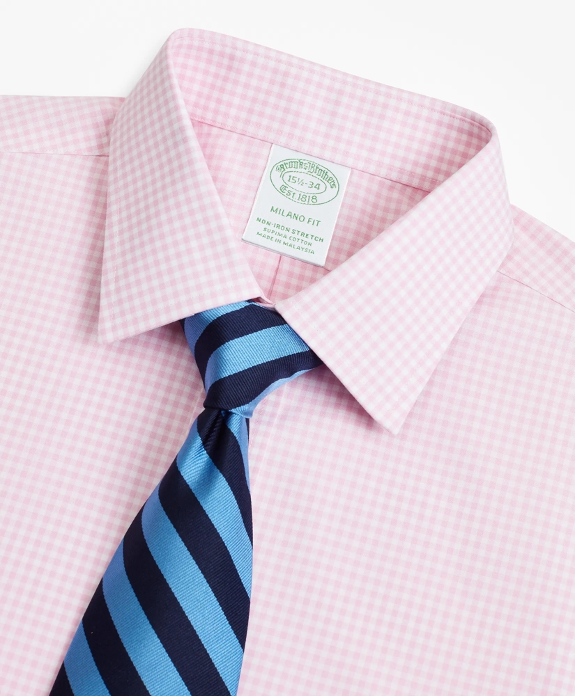 Stretch Milano Slim-Fit Dress Shirt, Non-Iron Poplin Ainsley Collar Gingham, image 2