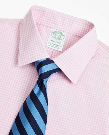 Stretch Milano Slim-Fit Dress Shirt, Non-Iron Poplin Ainsley Collar Gingham, image 2