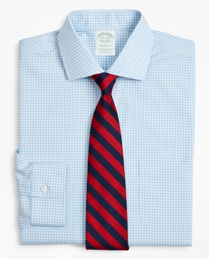 Stretch Milano Slim-Fit Dress Shirt, Non-Iron Poplin English Collar Gingham, image 1