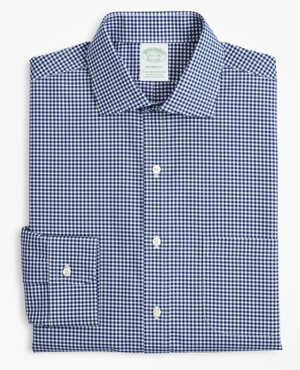 Stretch Milano Slim-Fit Dress Shirt, Non-Iron Poplin English Collar Gingham, image 4