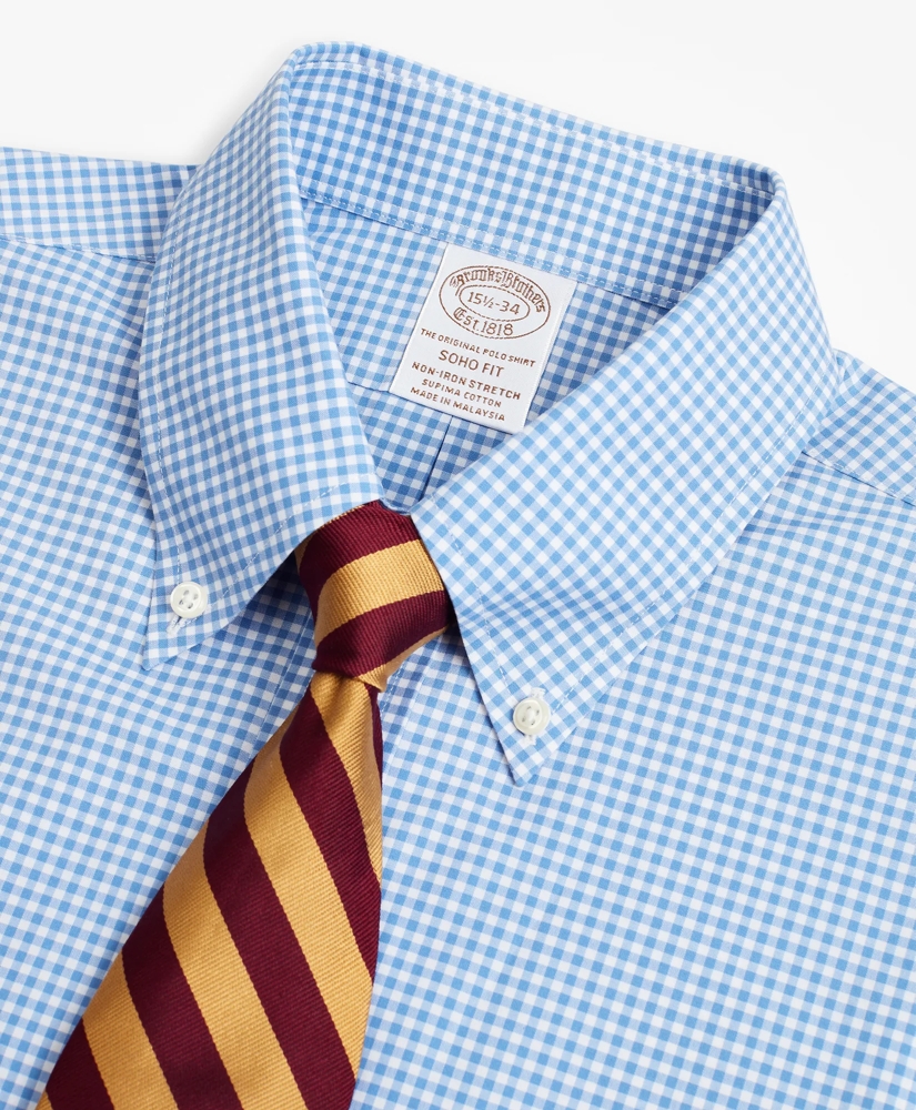 Stretch Soho Extra-Slim-Fit Dress Shirt, Non-Iron Poplin Button-Down Collar Gingham, image 2