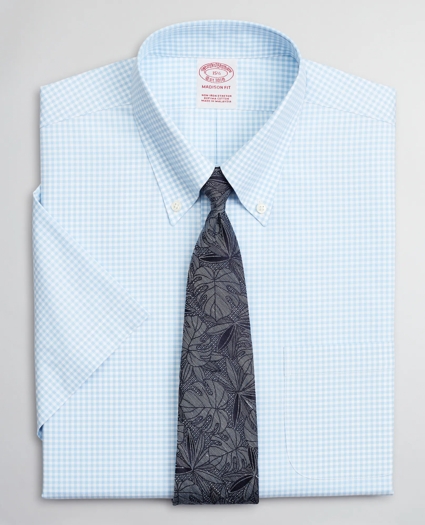 Stretch Madison Relaxed-Fit Dress Shirt, Non-Iron Poplin Short-Sleeve Gingham, image 1