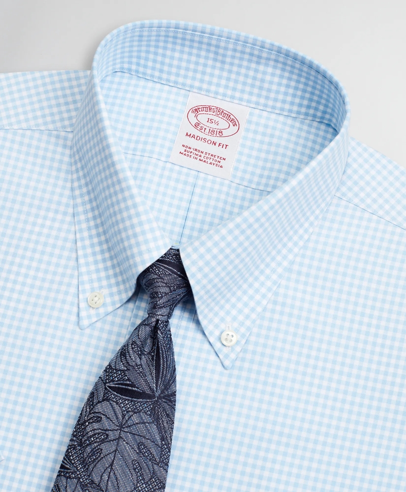 Stretch Madison Relaxed-Fit Dress Shirt, Non-Iron Poplin Short-Sleeve Gingham, image 2