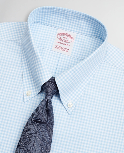 Stretch Madison Relaxed-Fit Dress Shirt, Non-Iron Poplin Short-Sleeve Gingham, image 2