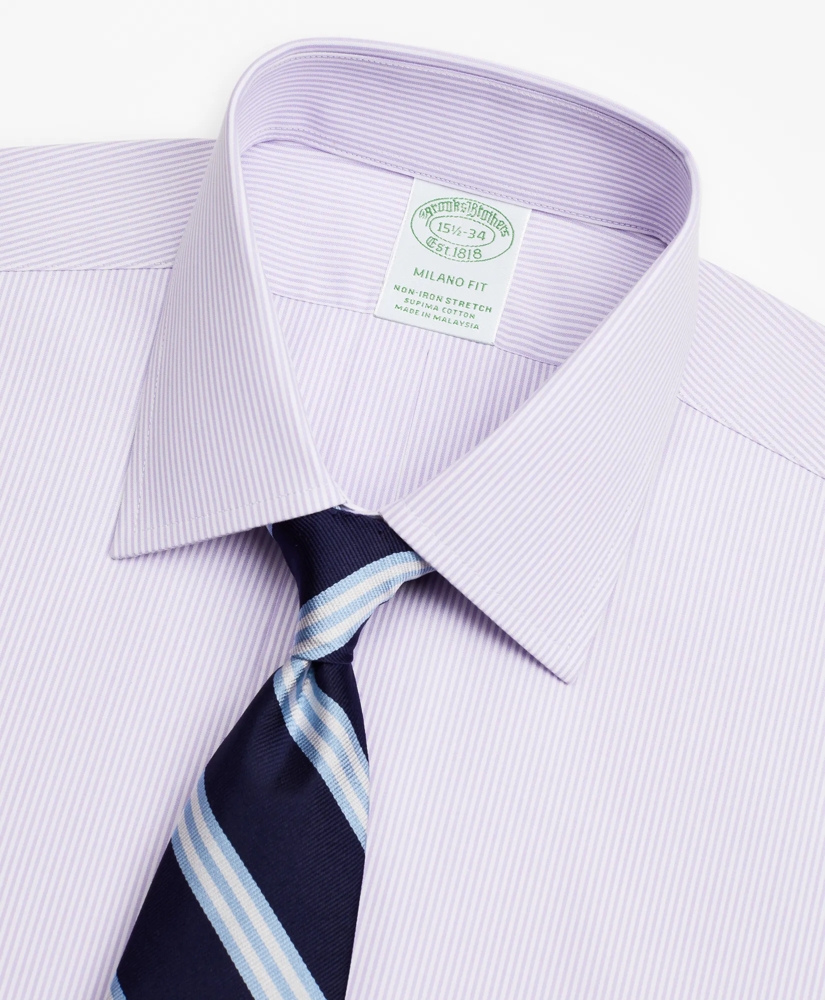 Stretch Milano Slim-Fit Dress Shirt, Non-Iron Poplin Ainsley Collar Fine Stripe, image 2