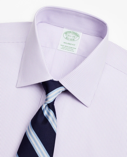 Stretch Milano Slim-Fit Dress Shirt, Non-Iron Poplin Ainsley Collar Fine Stripe, image 2