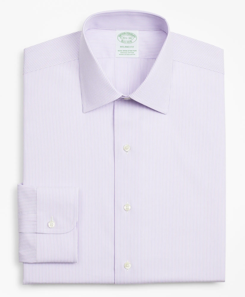 Stretch Milano Slim-Fit Dress Shirt, Non-Iron Poplin Ainsley Collar Fine Stripe, image 4